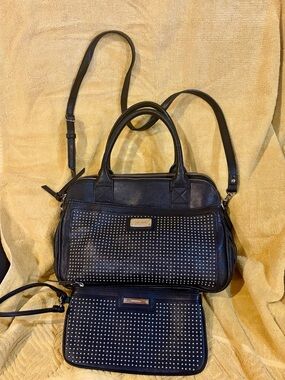 Nine West Black Studded Women's Convertible Bag w/Matching small bag